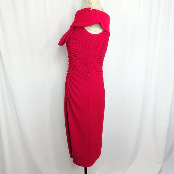 Tadashi Shoji Dress XS X Small Red Draped Bow Midi - Picture 5 of 10